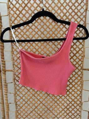 SHEIN Pink One-Shoulder Ribbed Crop Top